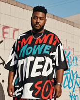 Plus Size Men's Creative Graffiti Personalized English Printed T-Shirt Shorts Suit